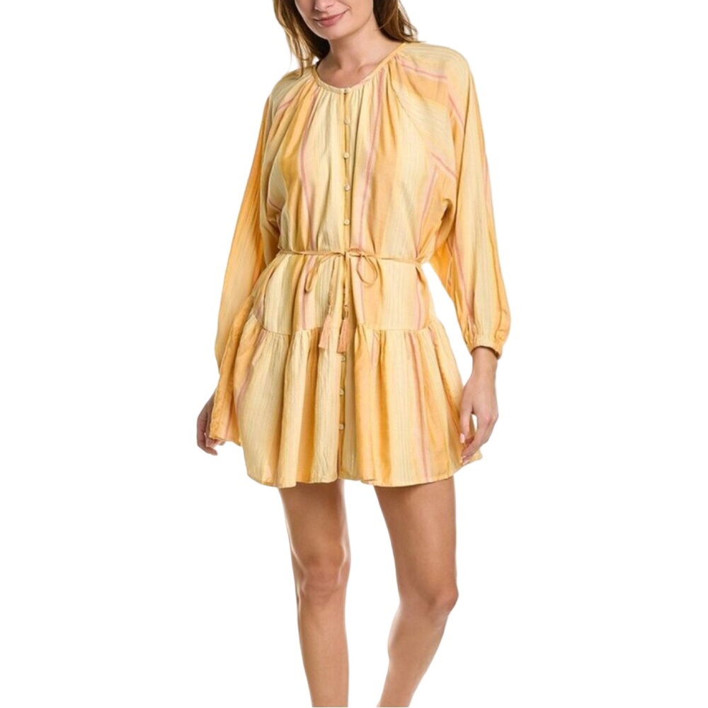 L*Space Women Cozumel Striped Vida Dress Yellow Orange‎ Medium Boho Resort EUC